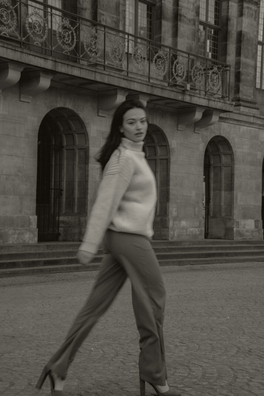 full body editorial photoshoot in black and white Amsterdam