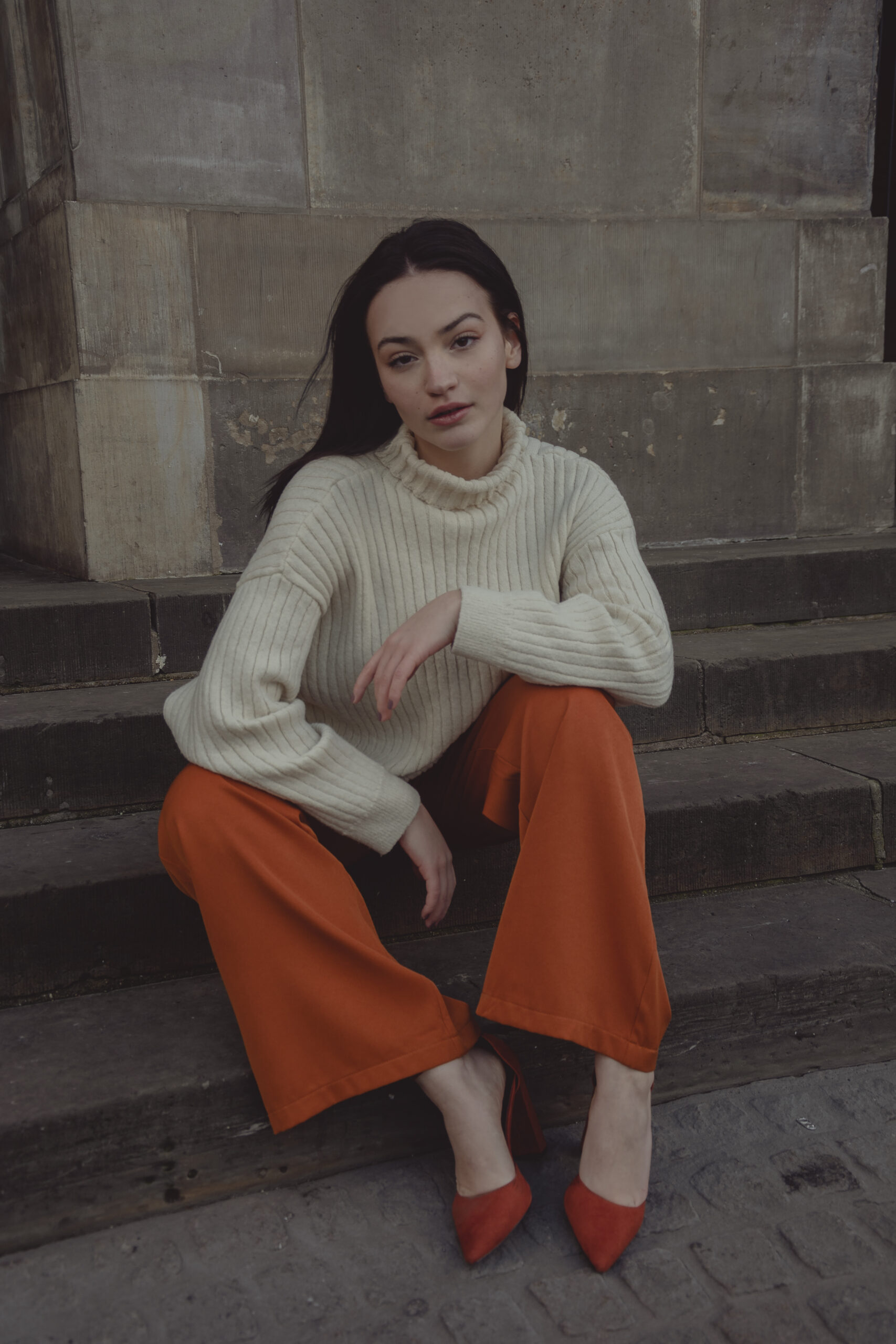 female model fashion photoshoot in Amsterdam Dam Square by Cristiana Sto Photography