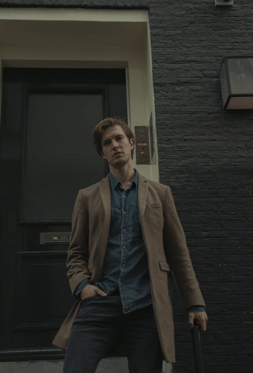 moody male model fashion photoshoot in Amsterdam Centrum